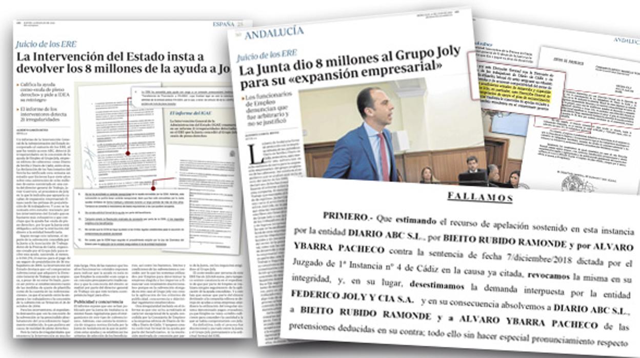 Sobre estas líneas, las informaciones publicadas por ABC el 11 y 12 de julio de 2018 por las que Grupo Joly interpuso una demanda y un detalle de la sentencia