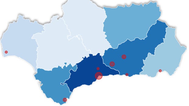 El mapa de los rebrotes de coronavirus en Andalucía: trece brotes en Málaga, Granada, Huelva, Cádiz y Almería