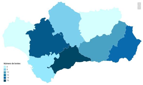 El mapa de los rebrotes de coronavirus en Andalucía: donde se localizan los 77 focos activos