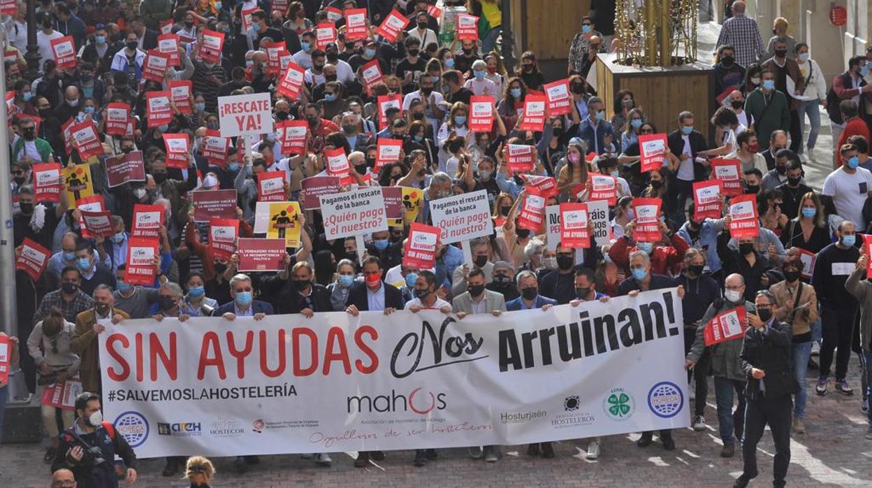 Los hosteleros protestan este jueves en la calle Larios de Málaga