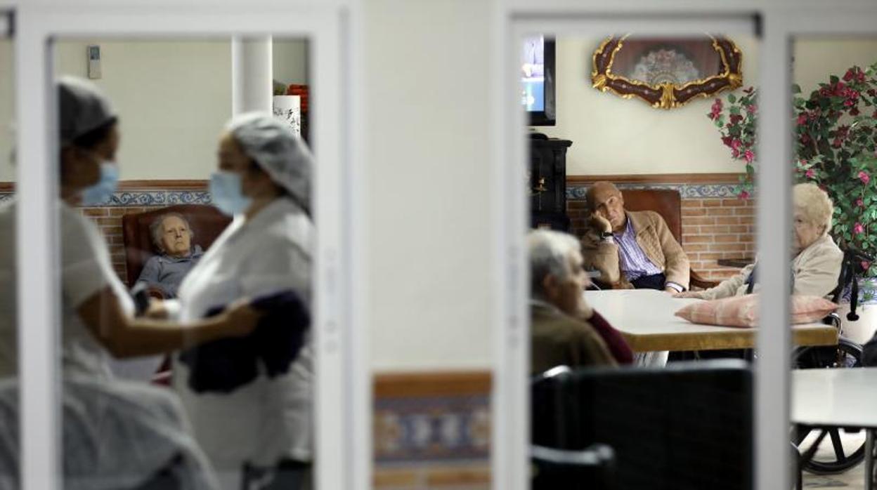 Trabajadores y ancianos en una residencia de ancianos de Córdoba