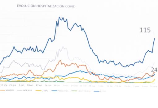 Gráfica de evolución de pacientes ingresados en el Reina Sofía por Covid-19