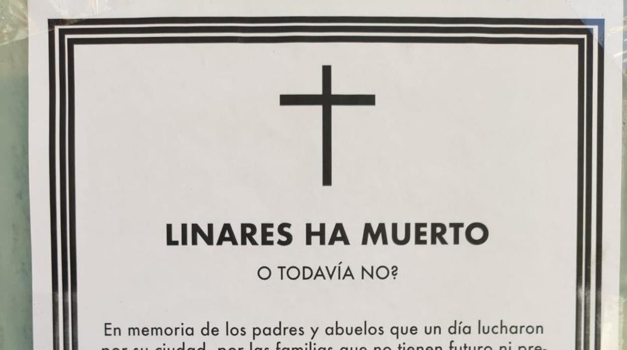 Esquela de protesta por la agudización de la crisis de Linares a causa del cierre de grandes firmas comerciales