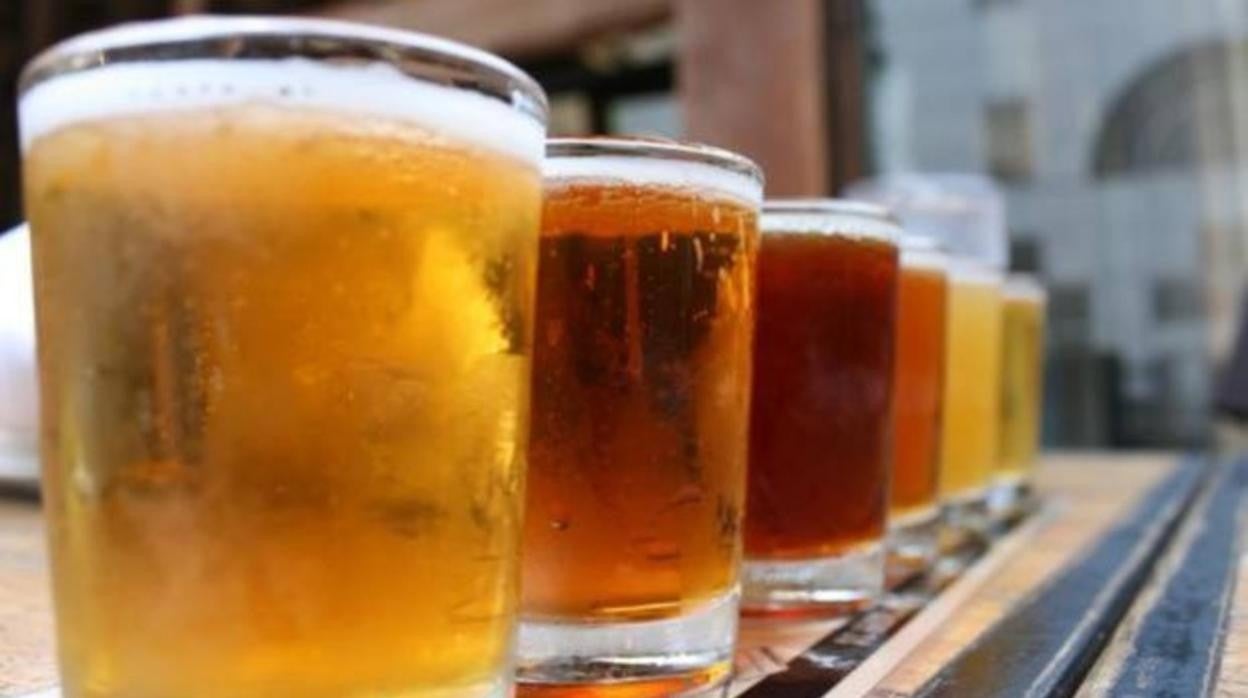 Fila de cervezas heladas y listas para beber