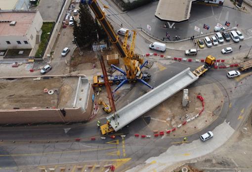 Perspectiva aérea de las obras, con la glorieta en el centro