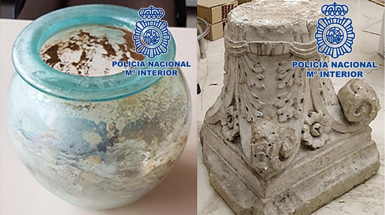 Las dos piezas arqueológicas romanas recuperadas en Granada por la Policía Nacional