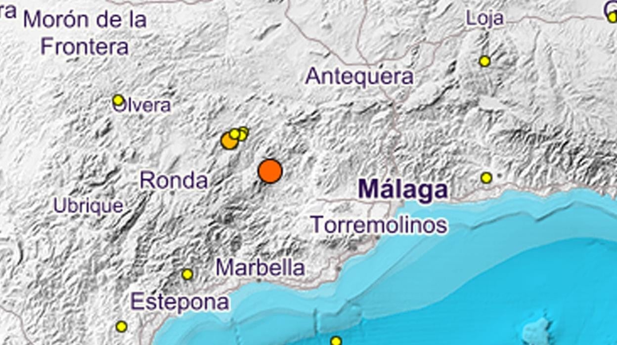 Los puntos marcan terremotos sentidos en la zona