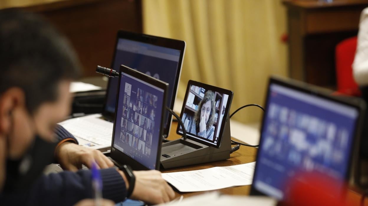 Parte de los concejales han seguido el Pleno desde fuera del Ayuntamiento