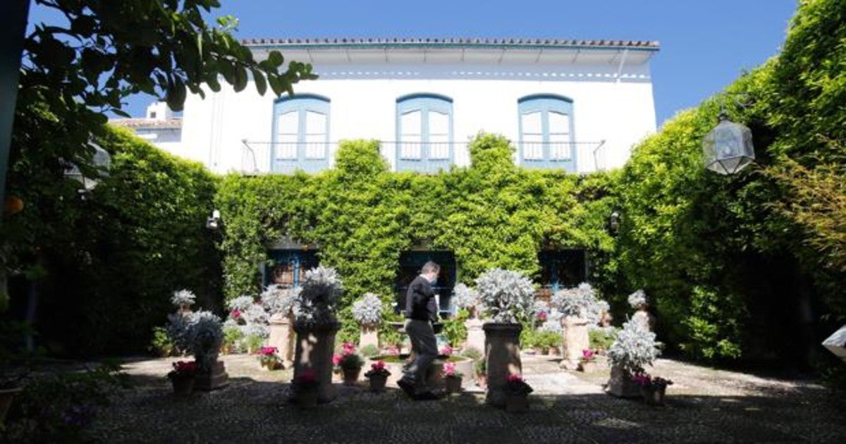 Un visitante en uno de los patios de Viana, que abre al público gratis estas semanas en Córdoba