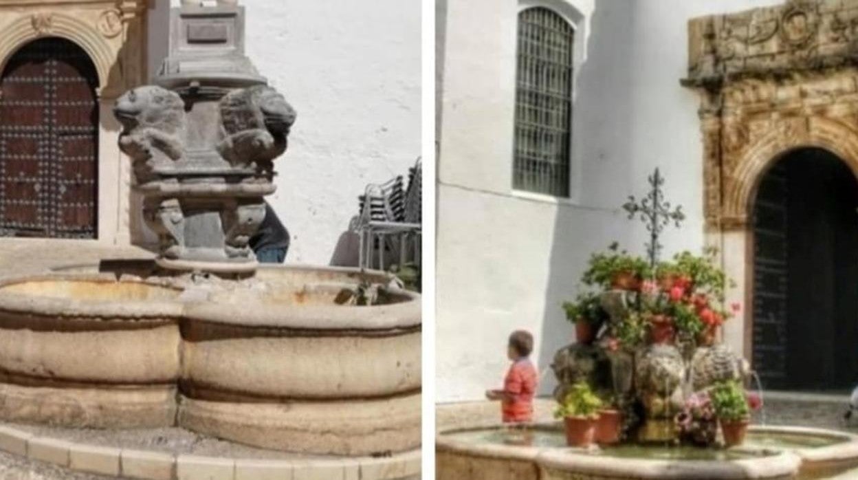 Fuente restauranda e imagen antigua antes de su cambio