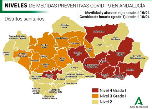 Mapa de Andalucía por nivel de alerta