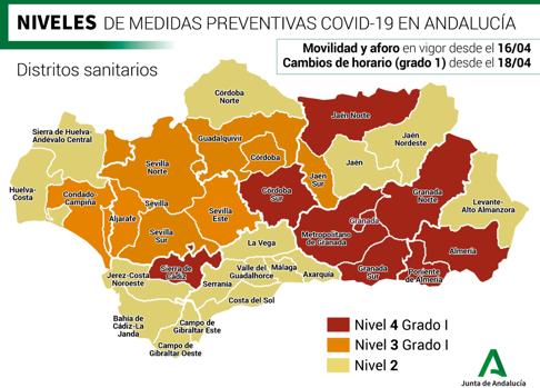 Mapa de Andalucía por nivel de alerta