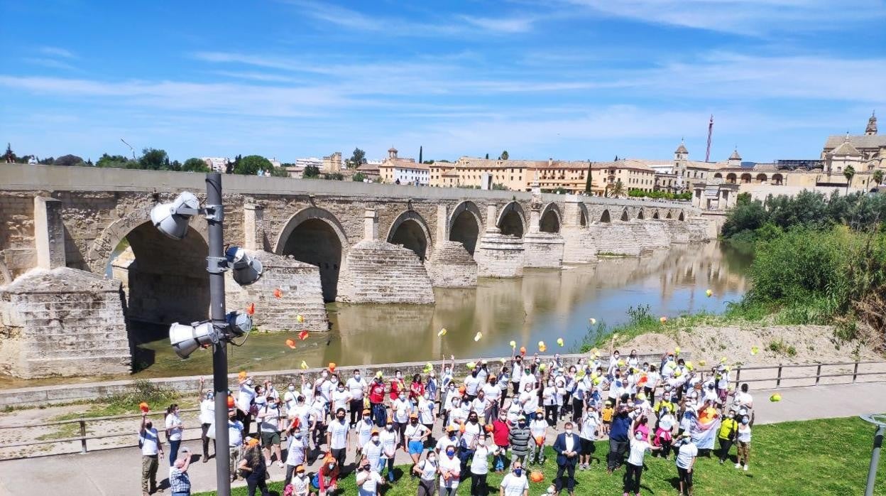 Voluntarios participantes en la limpieza del río Guadalquivir a su paso por la capital