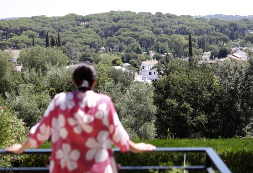 Una mujer se asoma a la terraza de una vivienda en Trassierra