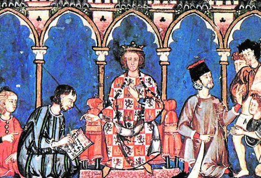 Ilustración de Alfonso X 'El Sabio' en una miniatura medieval de 'El libro de los juegos'