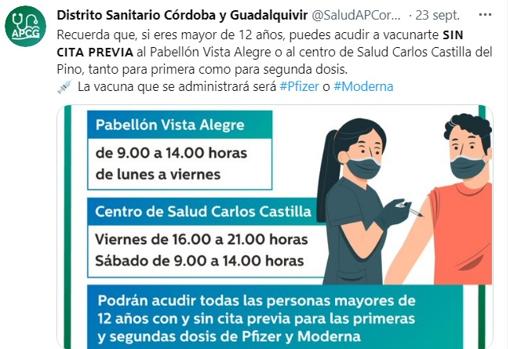 Anuncio en el Twitter del Distrito con las horas que estaba vigentes en septiembre