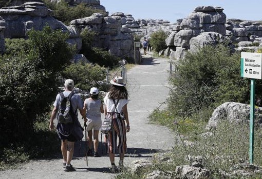 Sendero entre las formaciones rocosas del Torcal