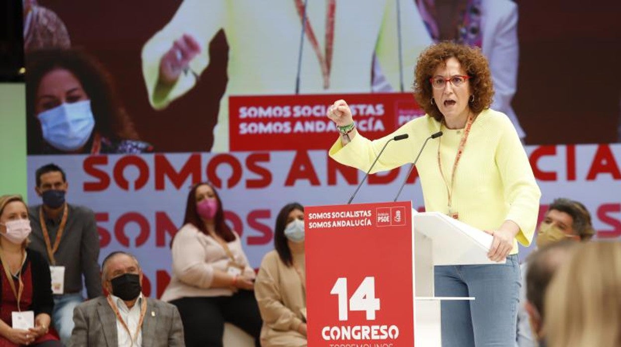 La secretaria general de CC.OO. en Andalucía, Nuria López, durante su intervención