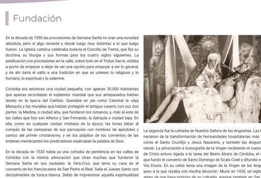 Captura del apartado dedicado a la fundación de la hermandad