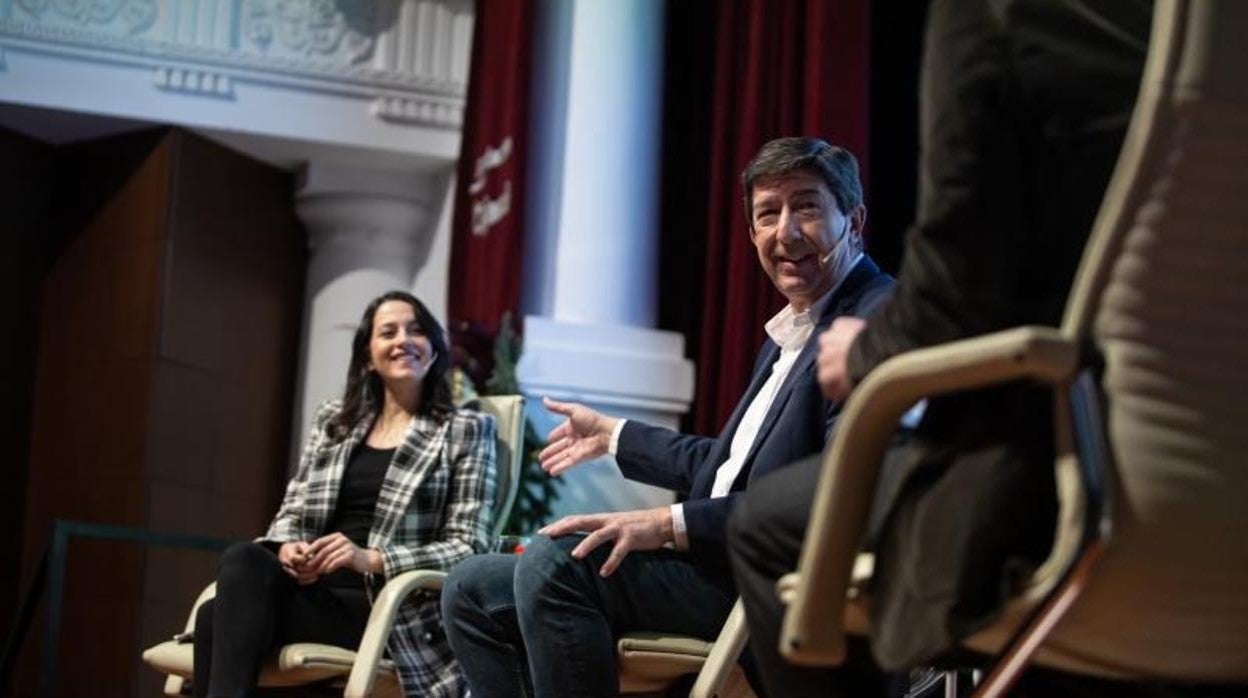 Juan Marín e Inés Arrimadas en el encuentro informativo de Europa Press del sábado en Sevilla