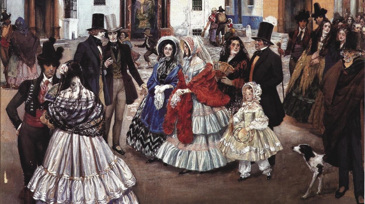 'Baile en la plaza', un cuadro de Lozano Sidro sobre los contrastes sociales del siglo XIX