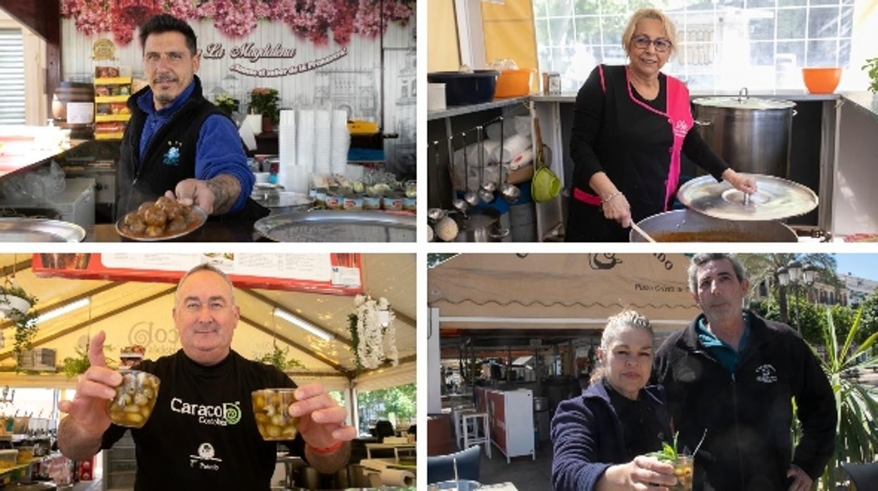 De izquierda a derecha y de arriba abajo, Javier Pérez, María Cebrián, Carlos Muñoz, y Paqui Molero con José Luis Pavón