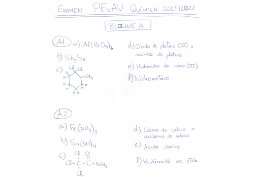 Examen de química en la Selectividad de Andalucía 2022