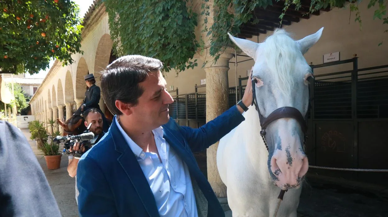 Bellido acaricia un caballo tras la presentación de la programación de Cabalcor