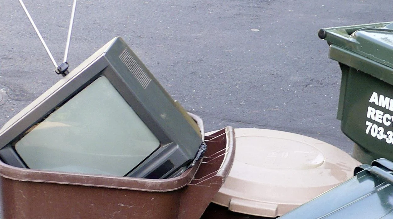 Televisor en un cubo de basura.