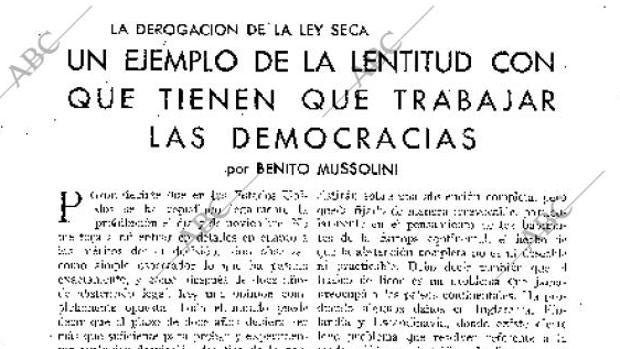 Artículo de Mussolini publicado en 'Blanco y Negro', en 1933