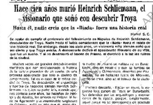 Reportaje en el centenario de la muerte de Schliemann