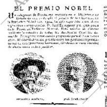 Noticia de la concesión del Nobel a José Echegaray, en 1904