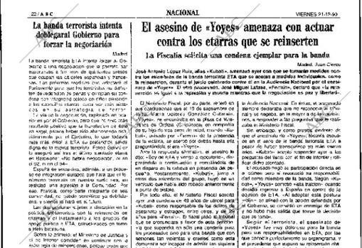Noticia sobre las amenazas de Kubati, publicada en 1990