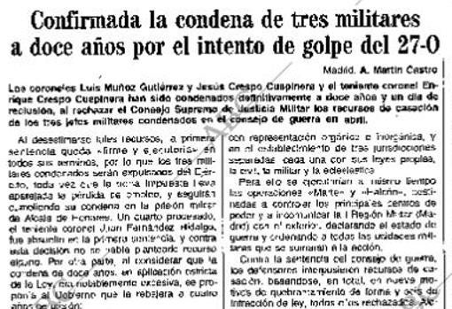 Noticia de la sentencia sobre el intento de golpe de Estado de 1982