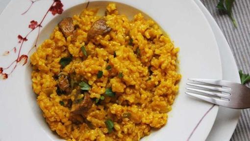 Risotto de calabaza y champiñones.