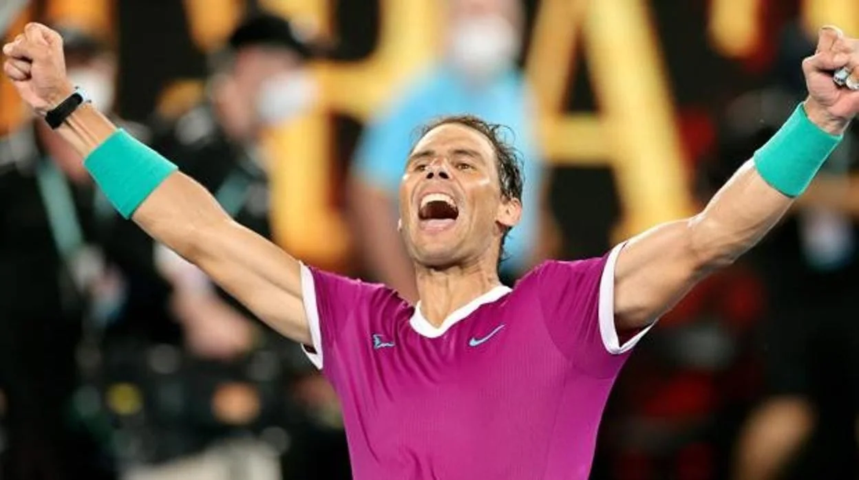Rafa Nadal, tras su victoria en el Open de Australia frente a Medvedev.