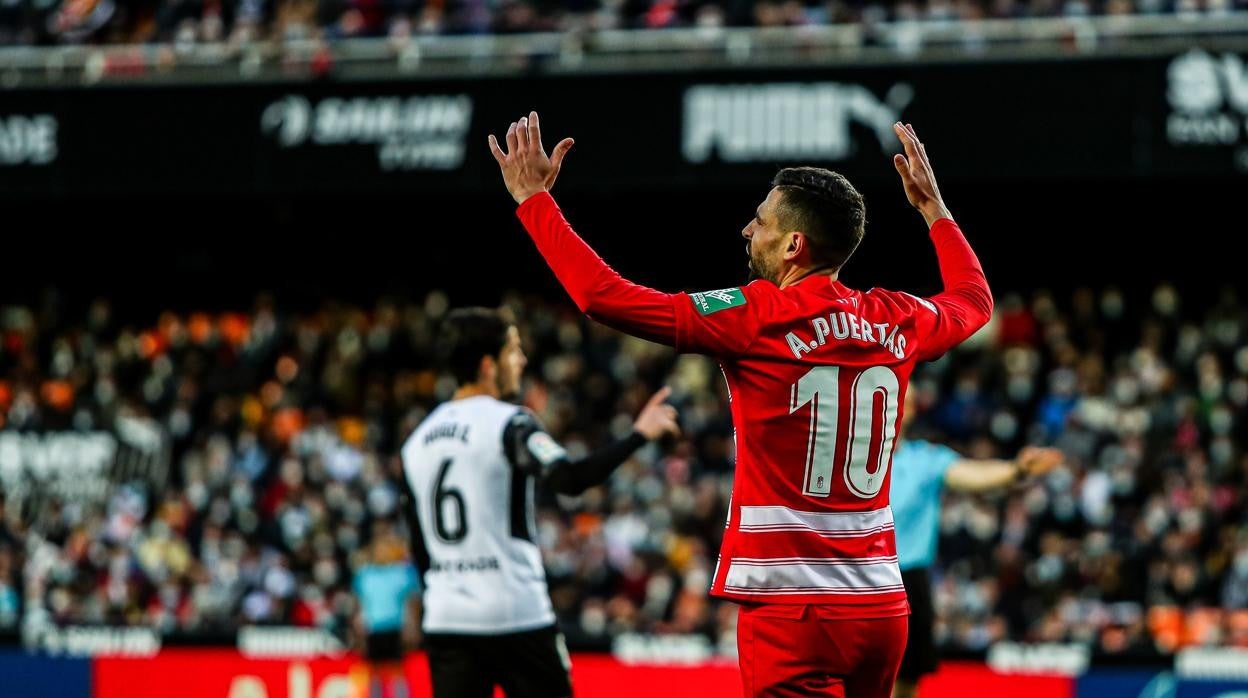 Antonio Puertas protesta ante Guillamón en Mestalla.