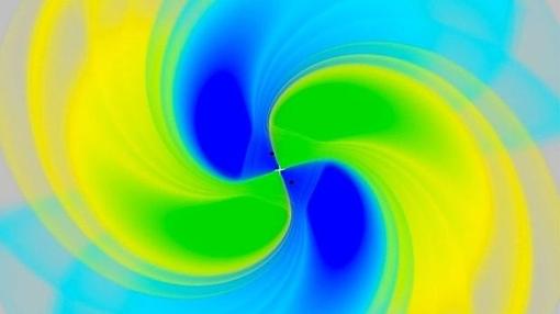 Simulación de las ondas gravitacionales generadas en las cercanías de dos agujeros negros próximos