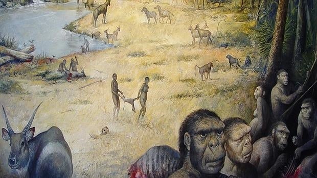 Recreación artística de un hábitat humano en África de hace 1,8 millones de años