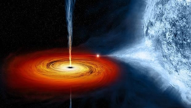 Representación artística del agujero negro Cygnus X-1, formado tras la muerte de una estrella