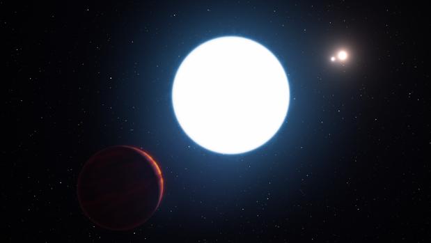 Ilustración del sistema estelar triple HD 131399