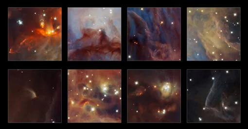 algunos aspectos destacados de la nueva y espectacular imagen de la región de formación estelar de la nebulosa de Orión
