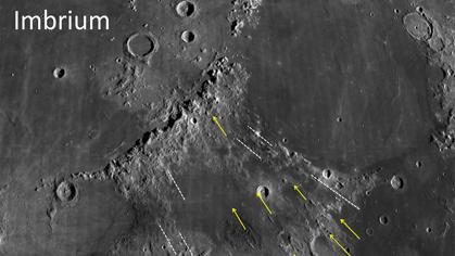 Los surcos relacionados con el Mare Imbrium han ayudado a estimar el tamaño del objeto espacial que chocó contra la Luna y formó esa cuenca