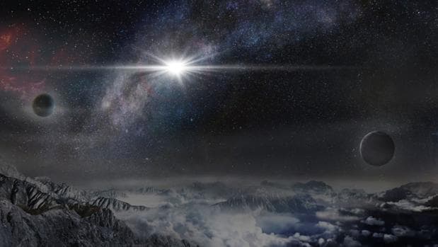 La ilustración muestra cómo se vería la supernova ASASSN-15lh desde un hipotético planeta cercano