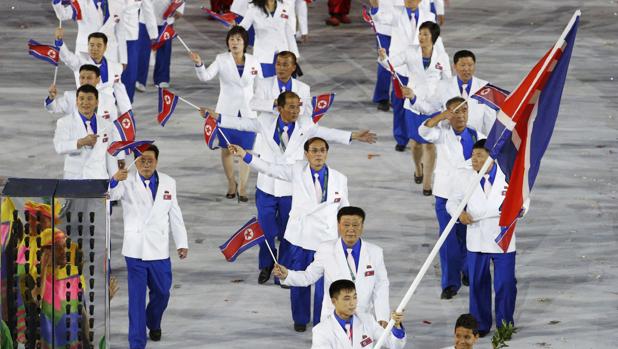 La delegación de Corea del Norte, durante la ceremonia de inauguración de los Juegos