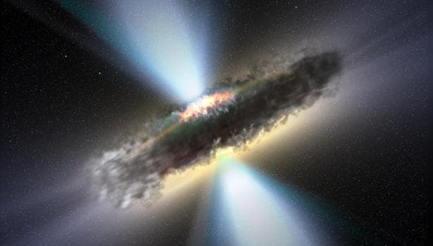 Representación de un disco de acreción en torno a un agujero negro supermasivo