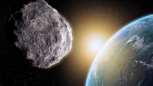 Representación de un asteroide aproximándose contra la Tierra