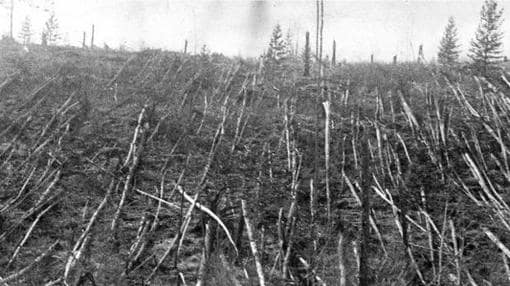 Devastación causada en Siberia por un asteroide, caído el 30 de junio de 1905