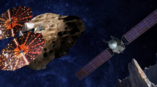 Misión Lucy (izquierda) y Psyche (derecha). Ambas explorarán los orígenes del Sistema Solar y los procesos de formación de planetas