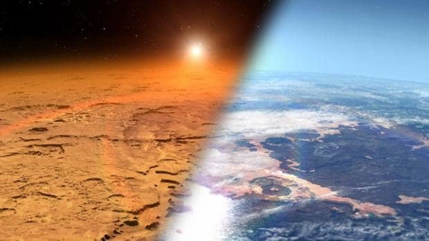 La ilustración muestra cómo sería Marte con mares sobre su superficie
